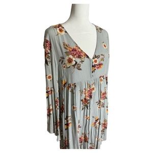 Altar’d State Women’s Size Medium Light Blue Floral Bell Sleeve V-Neck Mini